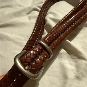 Coach Brown Braided Leather Belt with Silver Buckle